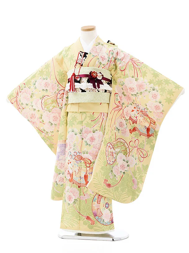 七五三レンタル(7歳女の子結び帯)7248 黄色 裾ﾋﾟﾝｸ桜ま | 着物