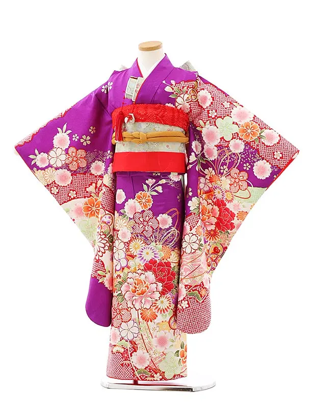 七五三　七歳　着物結び帯フルセット　(22) 七五三 着物 7歳 フルセット 購入 ピンク 結び帯 筥迫 花柄 桜