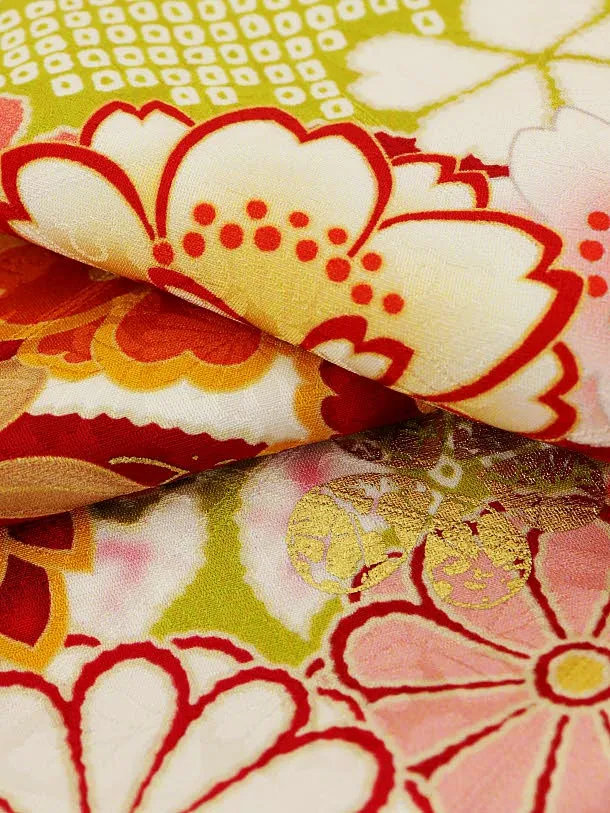 508ag25□七五三 七歳 女児 着物&丸帯 小花柄 淡いオレンジ□美品 楽天市場】七五三 フルセット 女の子 七五三レンタル (7歳女児袋帯