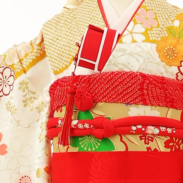 508ag25□七五三 七歳 女児 着物&丸帯 小花柄 淡いオレンジ□美品 楽天市場】七五三 フルセット 女の子 七五三レンタル (7歳女児袋帯
