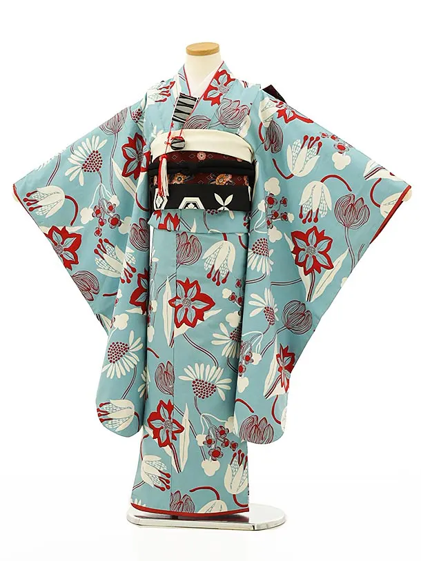 506ag59◎七五三 七歳 女児 着物&袋帯 金彩 蝶雲取り 濃い杜若色◎ ◎七五三 七歳 女児 着物&袋帯 金彩 蝶雲取り 濃い杜若色◎