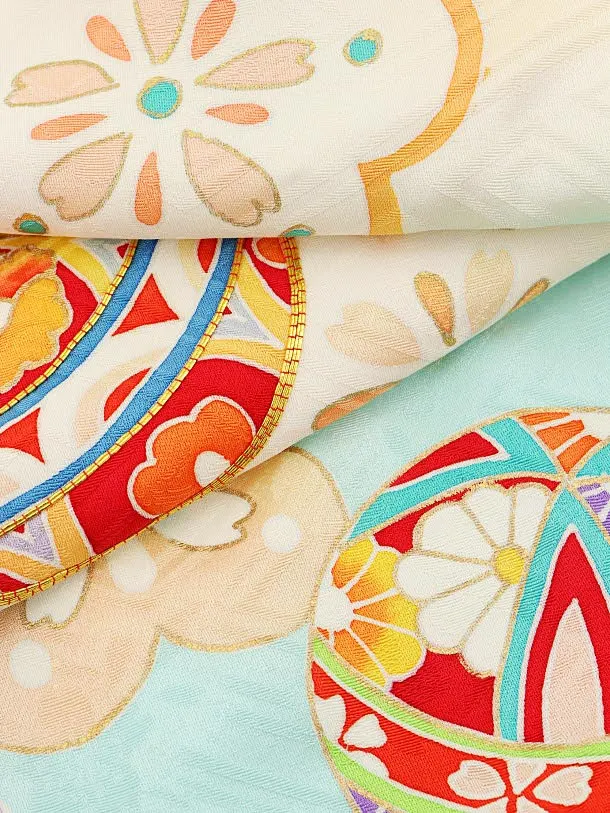 七五三レンタル(7歳女の子袋帯)7976 (高級正絹)水色ぼかし 梅まり