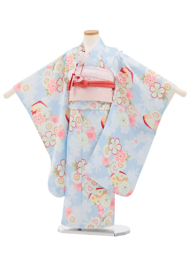 七五三(5歳女児)M004 水色 貝合せ桜 | 着物レンタルの京都かしいしょう