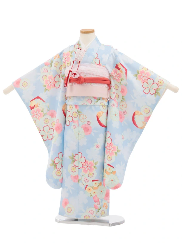 七五三(5歳女児)M004 水色 貝合せ桜 | 着物レンタルの京都かしいしょう