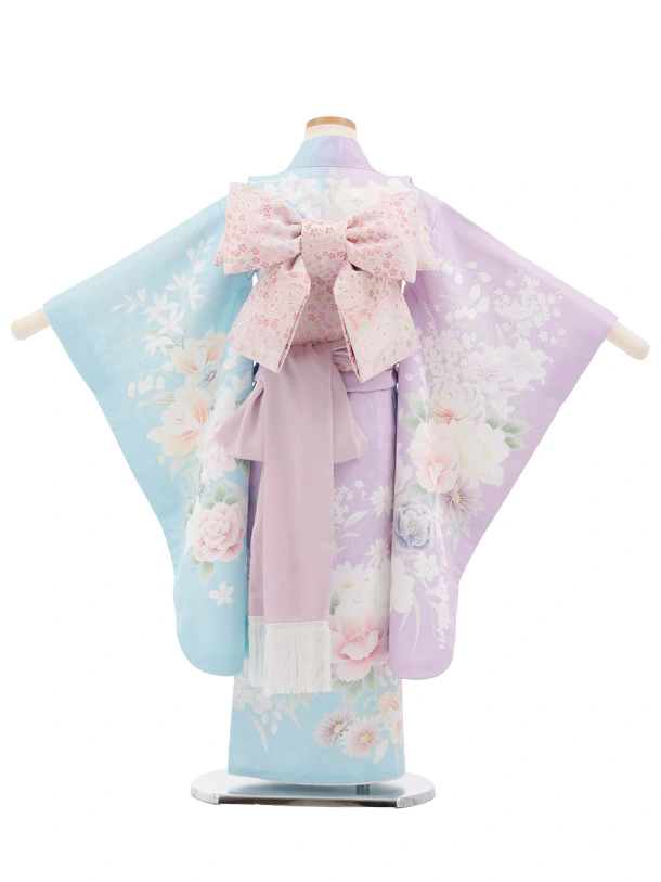 七五三(5歳女児)M009 水色 片身替り 四季花 | 着物レンタルの京都