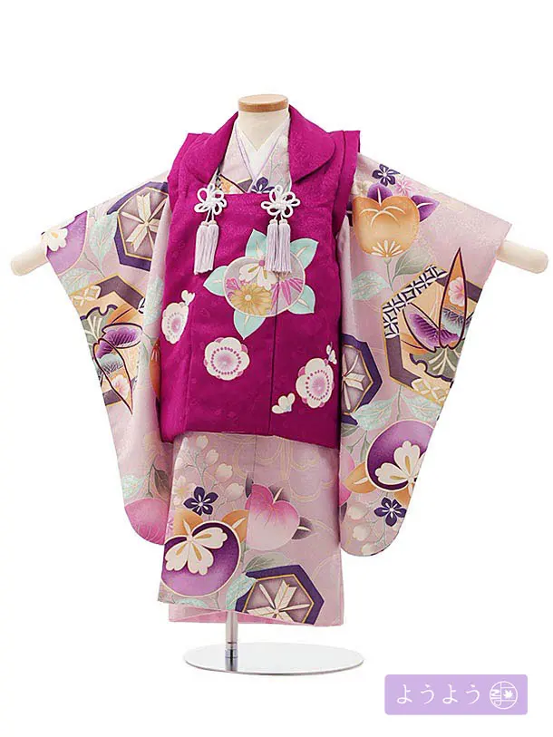 七五三　3歳女の子　着物　紫に桜　オフベージュ　鹿子柄　綿入り 七五三 着物 3歳 女の子 ブランド被布セット Shikibu Roman 式部