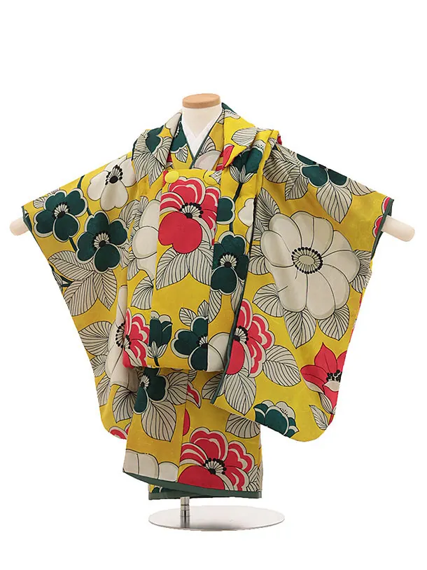 七五三(3歳女児被布)O107【germer】 黄色大きな花