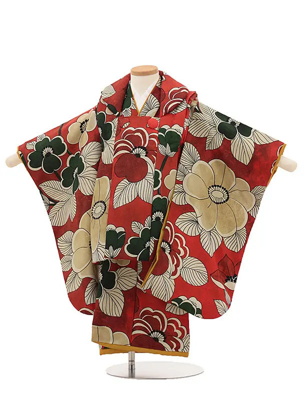 七五三(3歳女児被布)O108【germer】赤大きな花