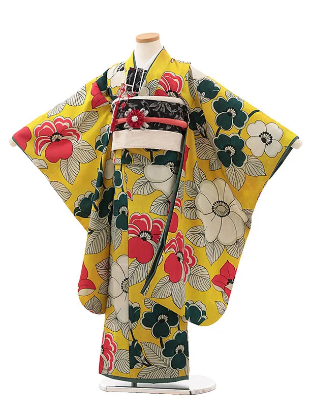 7歳女の子七五三 着物セット 黄色 作り帯 SOUBIEN レンタル 七五三 7歳 着物セット 女の子 フルセット