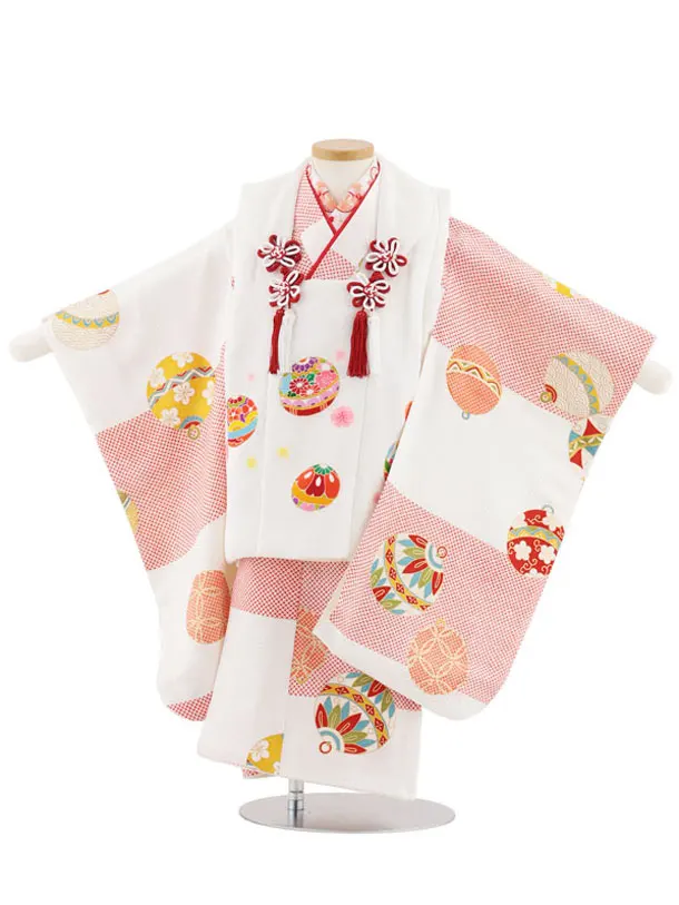 七五三レンタル(3歳女児被布)S005【正絹】白地鞠×白地鈴