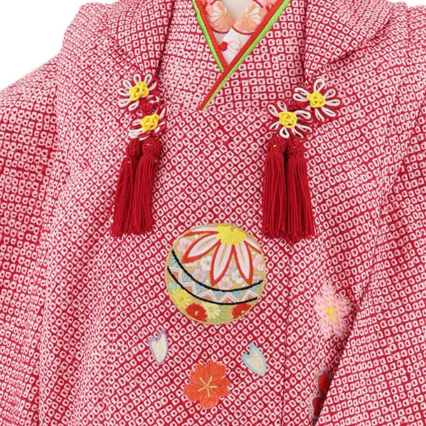 七五三レンタル(3歳女児被布)S008【正絹】赤絞り刺繍鞠 | 着物