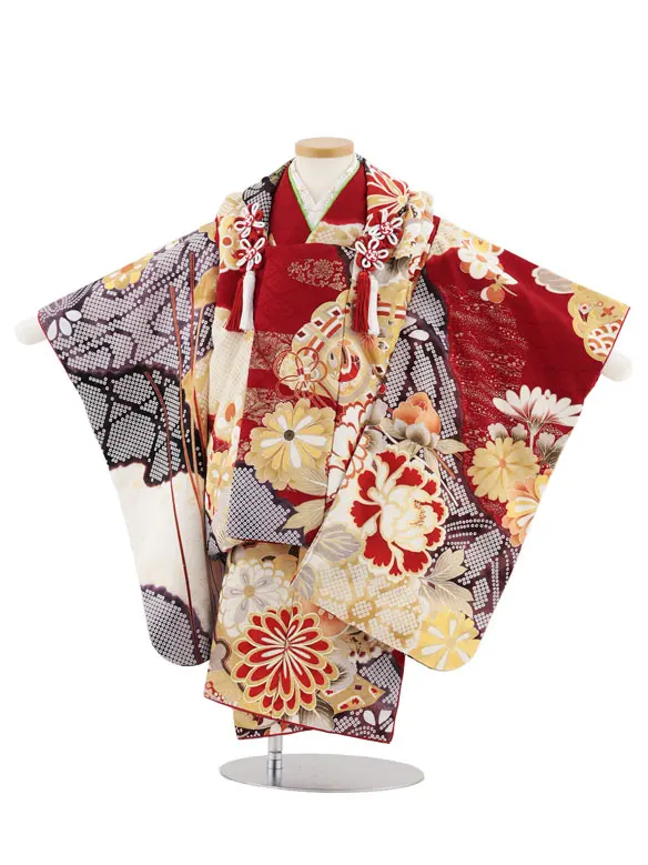 509agu8, 楽々衿□七五三 三歳 女の子 着物＆被布 総柄 花文様□状態良 509agu8□七五三 三歳 女の子 着物＆被布 総柄 花文様□状態良好