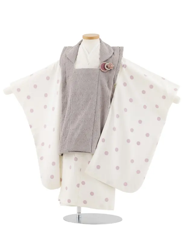 七五三レンタル(3歳女児被布)S040 グレー×アイボリーパープルドット