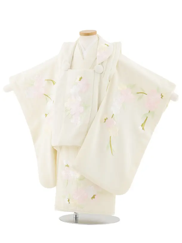 七五三レンタル(3歳女児被布)S055 薄黄ベージュ 刺繍 桜