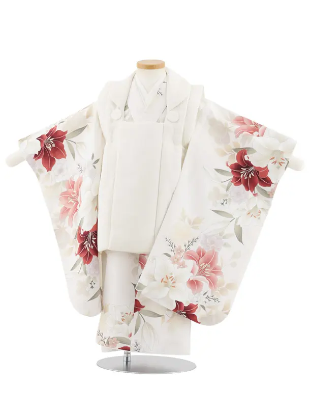 七五三レンタル(3歳女児被布)S103 アイボリー×白地ユリ