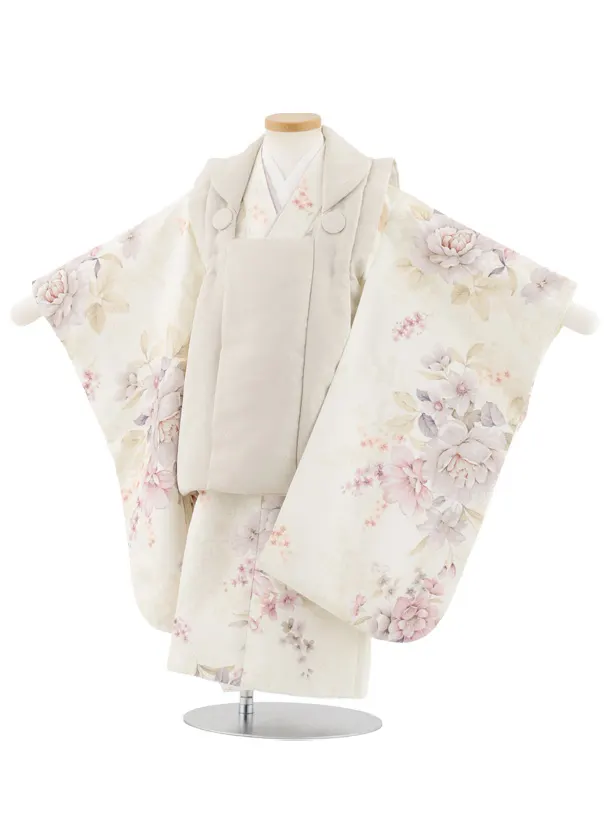 七五三レンタル(3歳女児被布)S104 ベージュ×薄黄色花