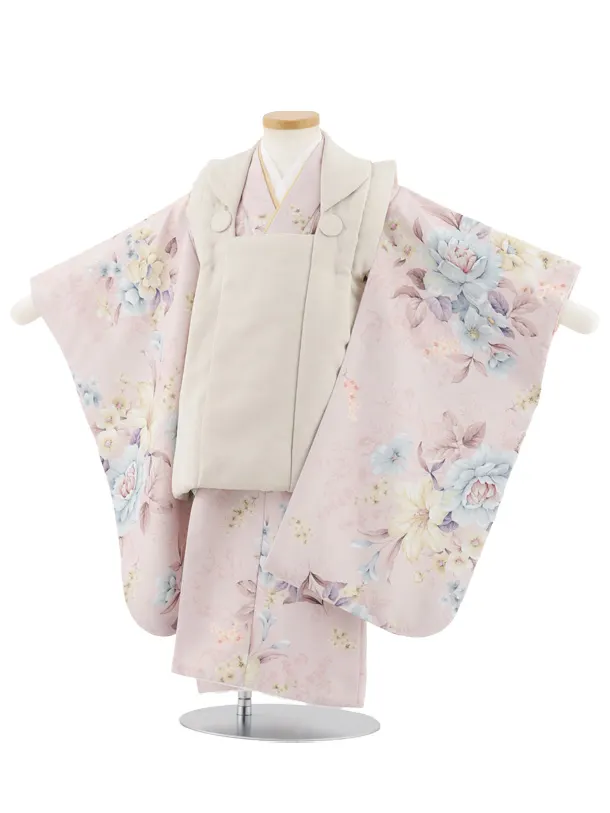 七五三レンタル(3歳女児被布)S105 ベージュ×薄ピンク花