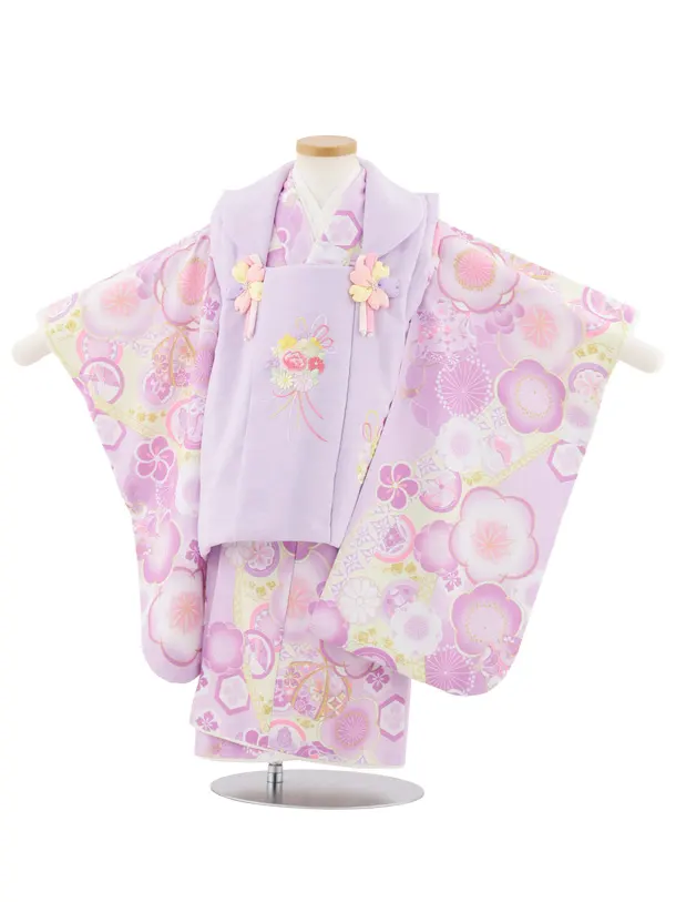 七五三レンタル(3歳女児被布)S113 式部浪漫 パープル刺繍花×梅に丸紋