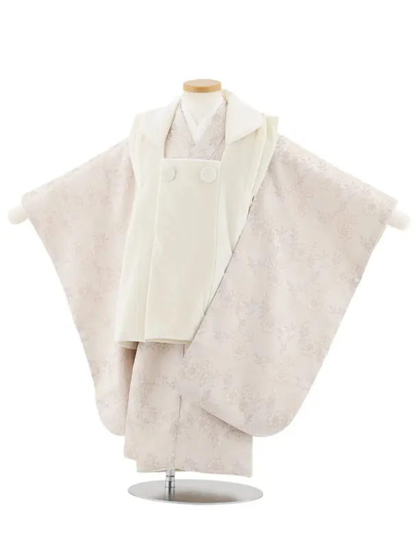 七五三レンタル(3歳女児被布)S115 オフ白ベルベット×ピンクベージュ小花