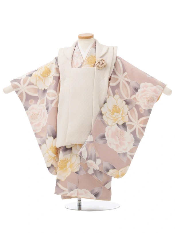 七五三レンタル(3歳被布)S375 ベージュ×ペールパープル花