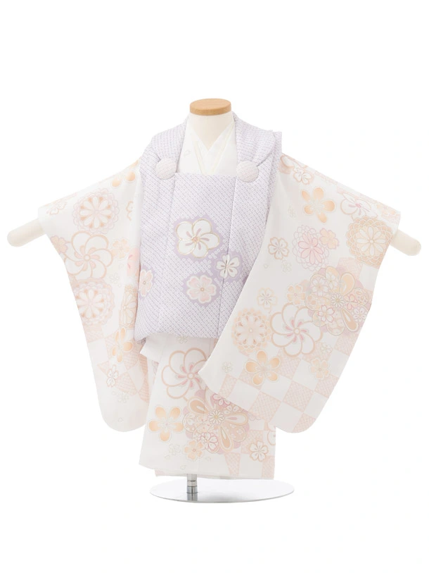 七五三レンタル(2歳女被布)S453 パープル×白地ねじり梅