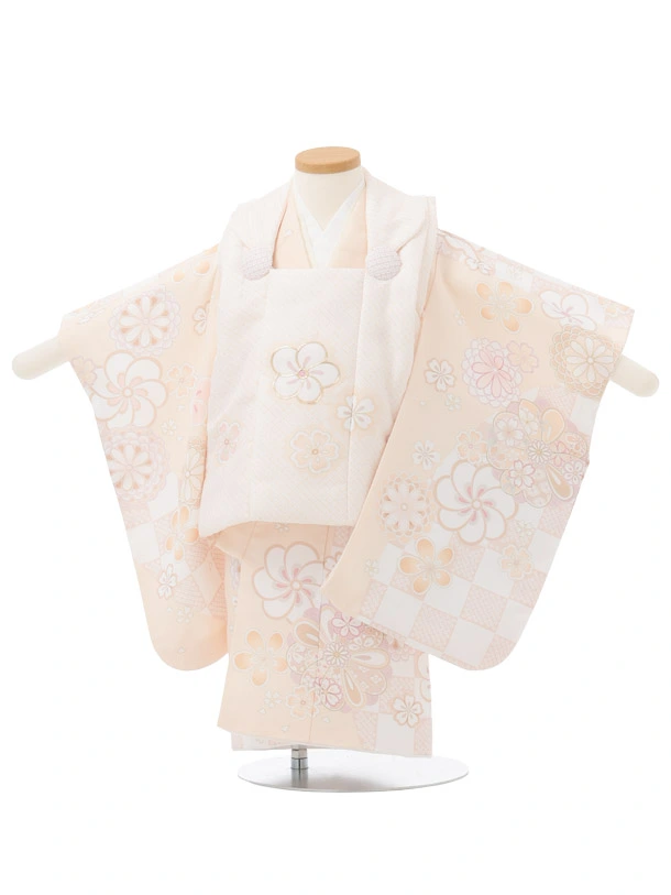 七五三レンタル(2歳女被布)S455 薄オレンジねじり梅