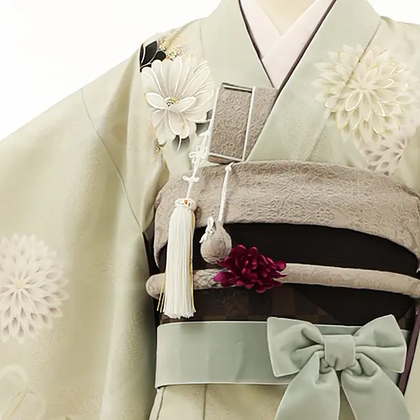 七五三7歳お稽古お着物と帯のみ 七五三(7歳結び帯)Y009 JAPAN STYLE グレー 絵羽菊尽くし | 着物
