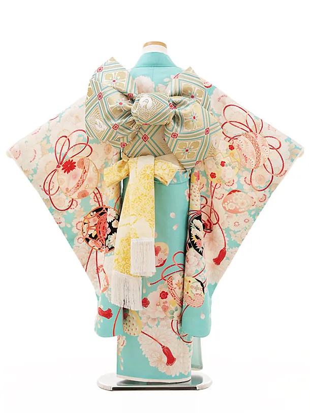 七五三(7歳結び帯)Y089 華徒然 水色 しだれ桜貝合わせ | 着物レンタル