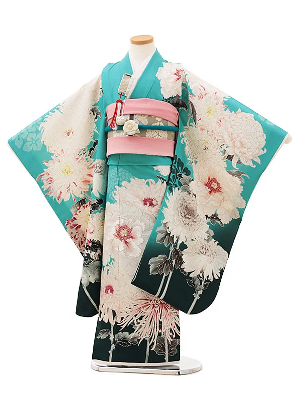 七五三(7歳結び帯)Y409 水色 桜鞠 | 着物レンタルの京都かしいしょう