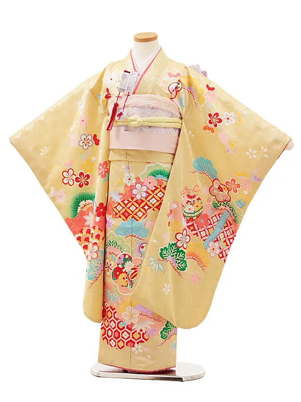 七五三　7歳用　結び帯 七五三(7歳女児結び帯)7669 からし色 ぼたん | 着物レンタルの