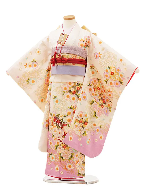 七五三 7歳  081510　ピンクと青のグラデーション黒のだらり帯 七五三 7歳 081510 ピンクと青のグラデーション黒のだらり帯