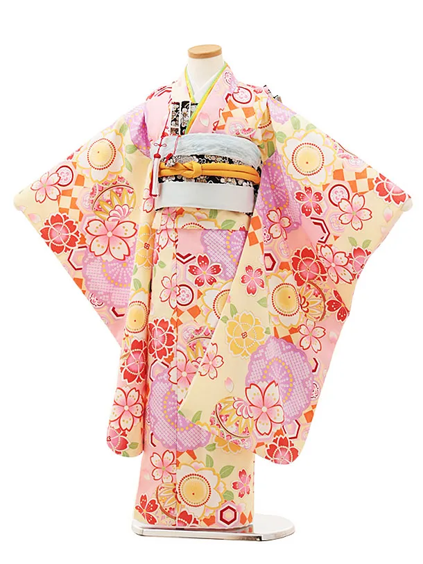 七五三レンタル(7歳女の子結び帯)7248 黄色 裾ﾋﾟﾝｸ桜ま | 着物