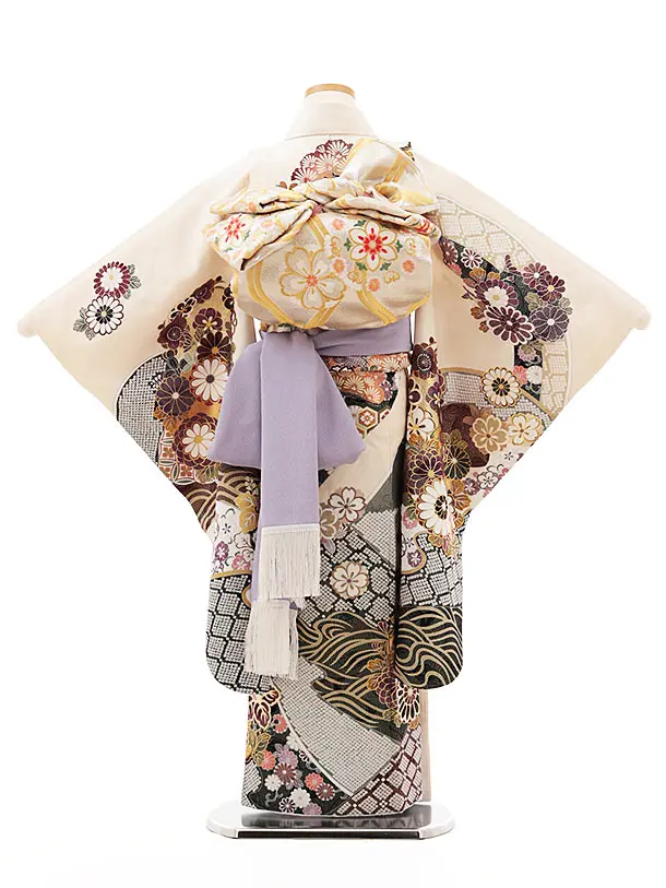 七五三(7歳女の子袋帯)Y216【高級正絹】桂由美 クリーム地金彩