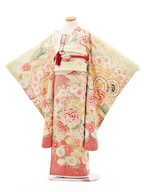 七五三(7歳結び帯)Y227 華徒然 クリーム春秋扇面 | 着物レンタル