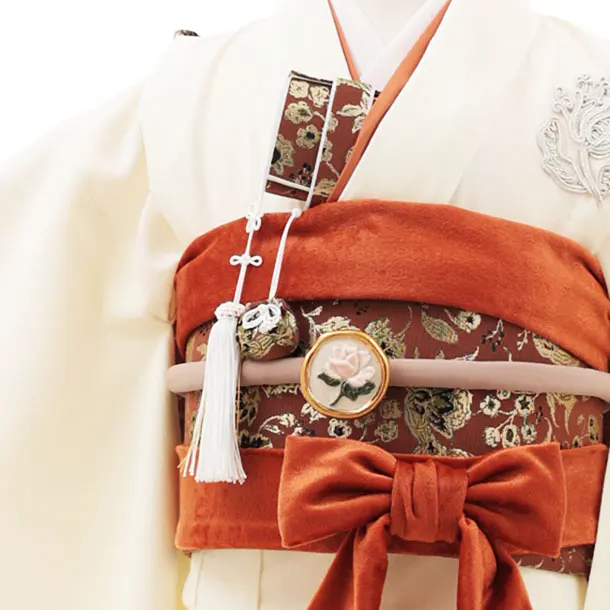 七五三(7歳結び帯)Y235 和風館 クリーム色ダマスクにコード刺繍