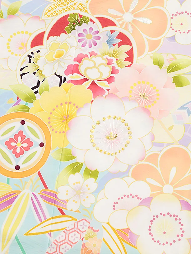 七五三(7歳結び帯)Y289 ラベンダー 裾水色 四季花 | 着物