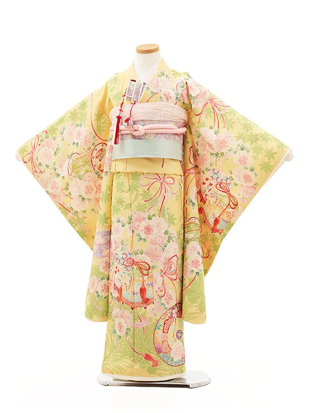 七五三に★アンティーク　青紫に飛鶴と四季花々　貝桶　七歳着物セット 七五三に☆アンティーク 青紫に飛鶴と四季花々 貝桶 七歳着物