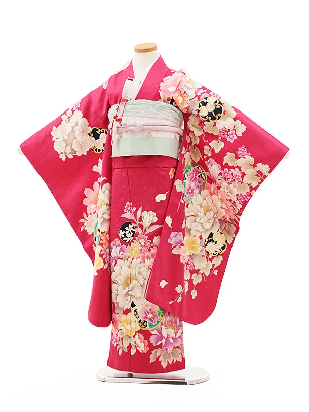 七五三(7歳結び帯)Y300 ピンク地 花づくし | 着物レンタルの京都