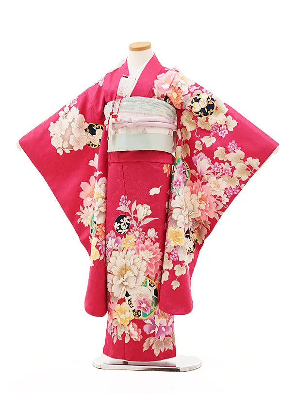 パッションピンク　花　つづみ　蝶　七五三　7歳　13点フルセット 七五三レンタル(7歳女の子結び帯)7297 JILL STUART 蝶々 薄紫