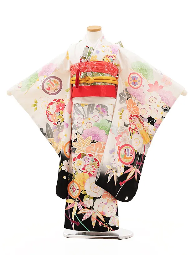 七五三(7歳結び帯)Y641 白 鞠 桜 | 着物レンタルの京都かしいしょう