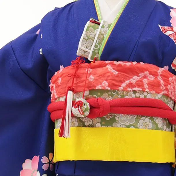 七五三(7歳結び帯)Y336 ブルー地 熨斗に花 | 着物レンタルの京都かしい