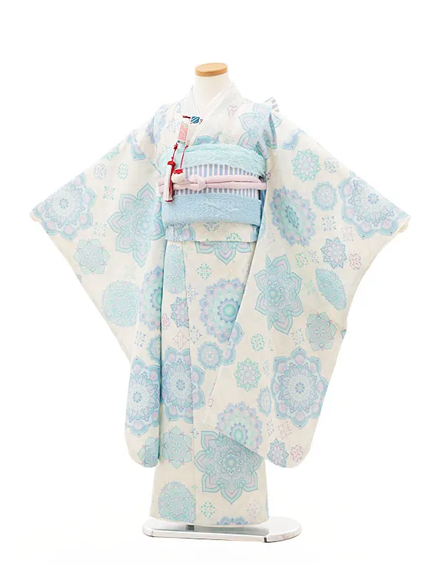 七五三レンタル(7歳女の子結び帯)7637 水色 蝶々 | 着物レンタル