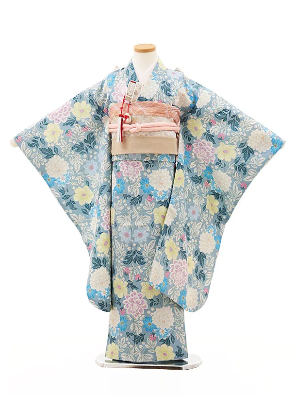 七五三(7歳結び帯)Y392 ブルーグレー花 | 着物レンタルの京都