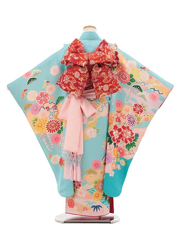 専用です★正絹水色に四季の花々　七歳着物セット 専用です☆正絹水色に四季の花々 七歳着物セット 七五三POINT10