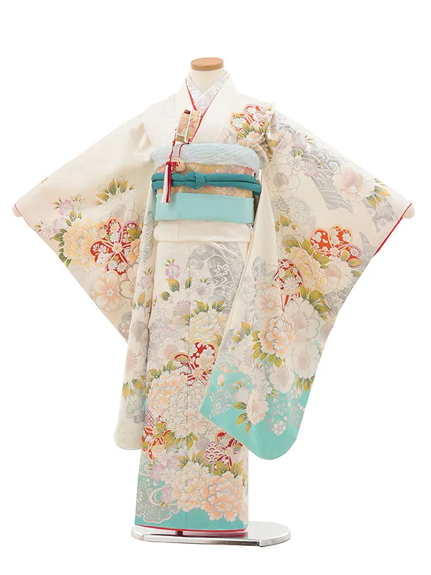 508ag23□七五三 七歳 女児 着物&袋帯&長襦袢 金彩 花車□美品 七五三(7歳女児袋帯)7658 藤井寛 朱赤 絵霞 御所車 | 着物