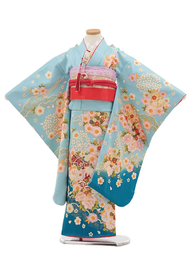 七五三に★正絹　アンティークエ霞に鞠と貝合わせ文様着物と袋帯のセット 七五三に☆正絹 アンティークエ霞に鞠と貝合わせ文様着物と袋帯