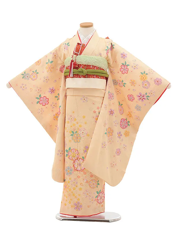 七五三(7歳結び帯)Y446【正絹】クリームベージュ 小花