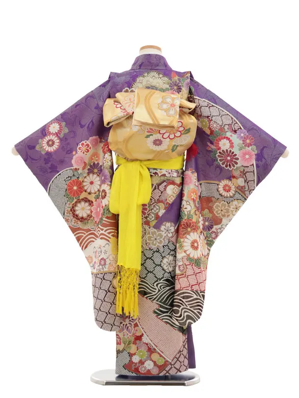 408ag100□七五三 七歳 女児 着物&袋帯 金彩 花車 緑□美品 408ag100□七五三 七歳 女児 着物&袋帯 金彩 花車 緑□美品