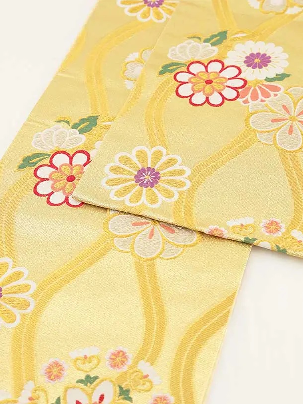 七五三(7歳袋帯)Y478【高級正絹】桂由美 紫地 金彩 波に花