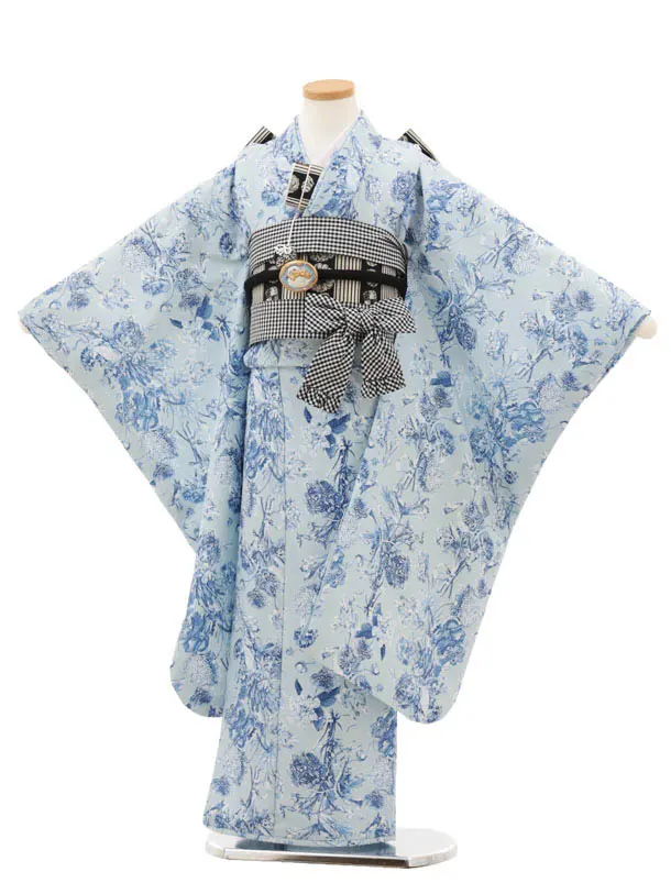 七五三(7歳結び帯)Y483 アイスブルー ブーケ